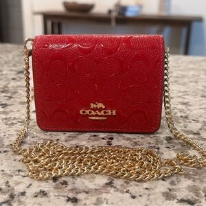 Coach Red Crossbody mini signature wallet with Gold Chain